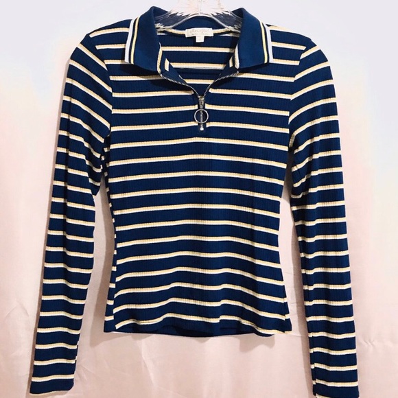 Tops - Multicolor Striped Collared Long Sleeve